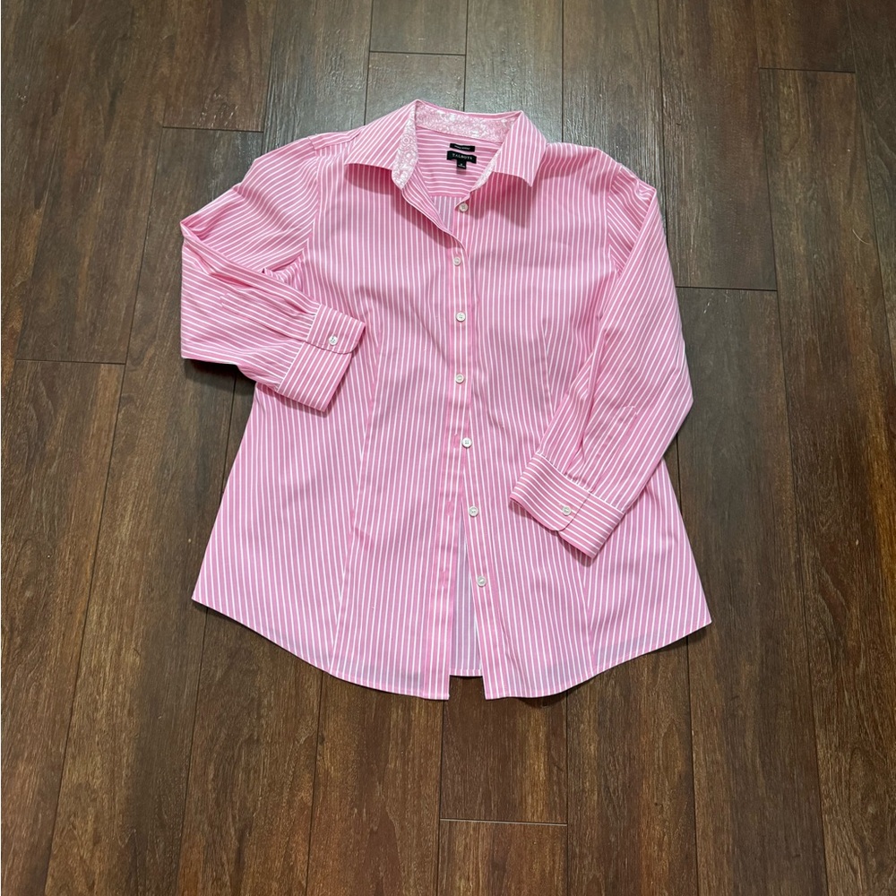 Pink and white striped button up shirt